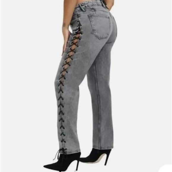Good American Denim - Good American women's Good Icon Lace-Up Black Wash Bootcut Jeans 2/26